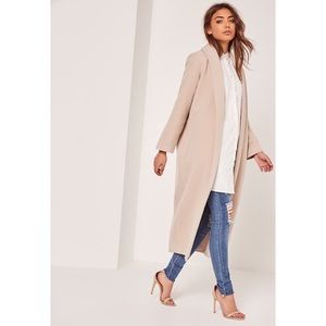 Missguided Petite Nude Shawl Collar Faux Wool Coat